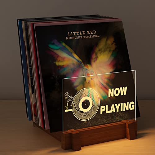 Yuandian record display shelf lighting a now-playing album sleeve with warm-white LEDs